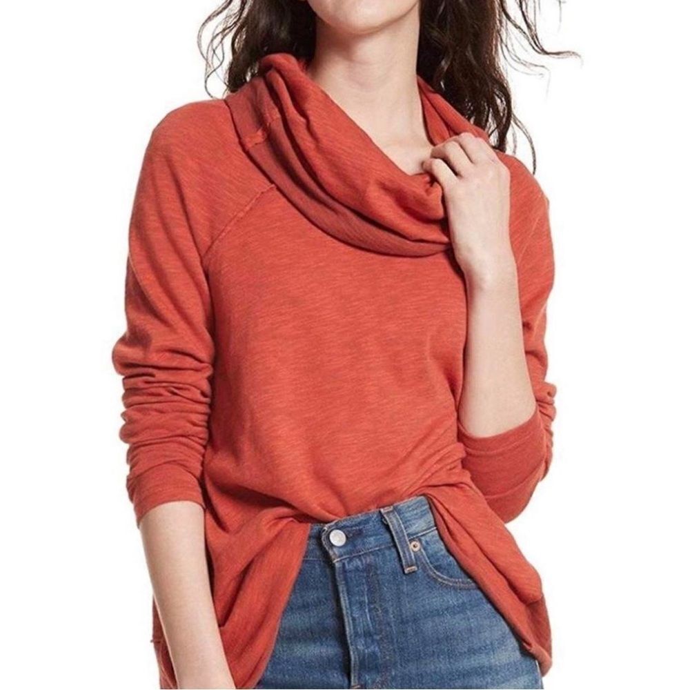 Free People FP Beach Heathered Burnt Orange Cocoon Cowl Pullover Top